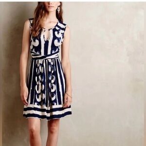 Navy Blue and White Striped Knee-Length Sleeveless Sundress